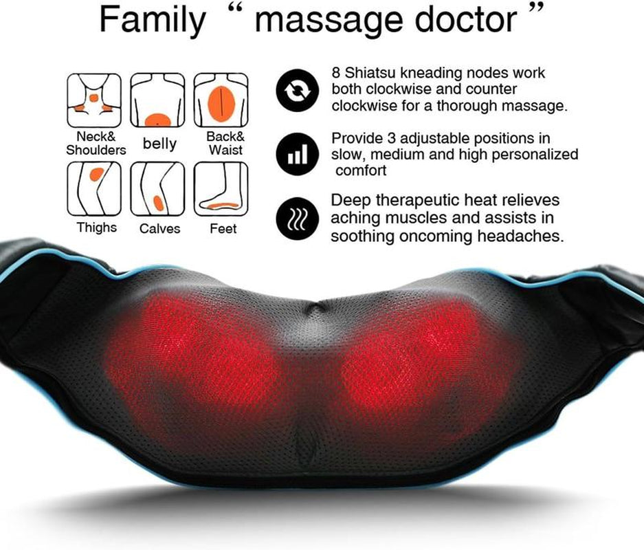 Shiatsu Neck, Back, and Shoulder Massager with Heat - Versatile Car Massage Pillow for Relaxation and Comfort