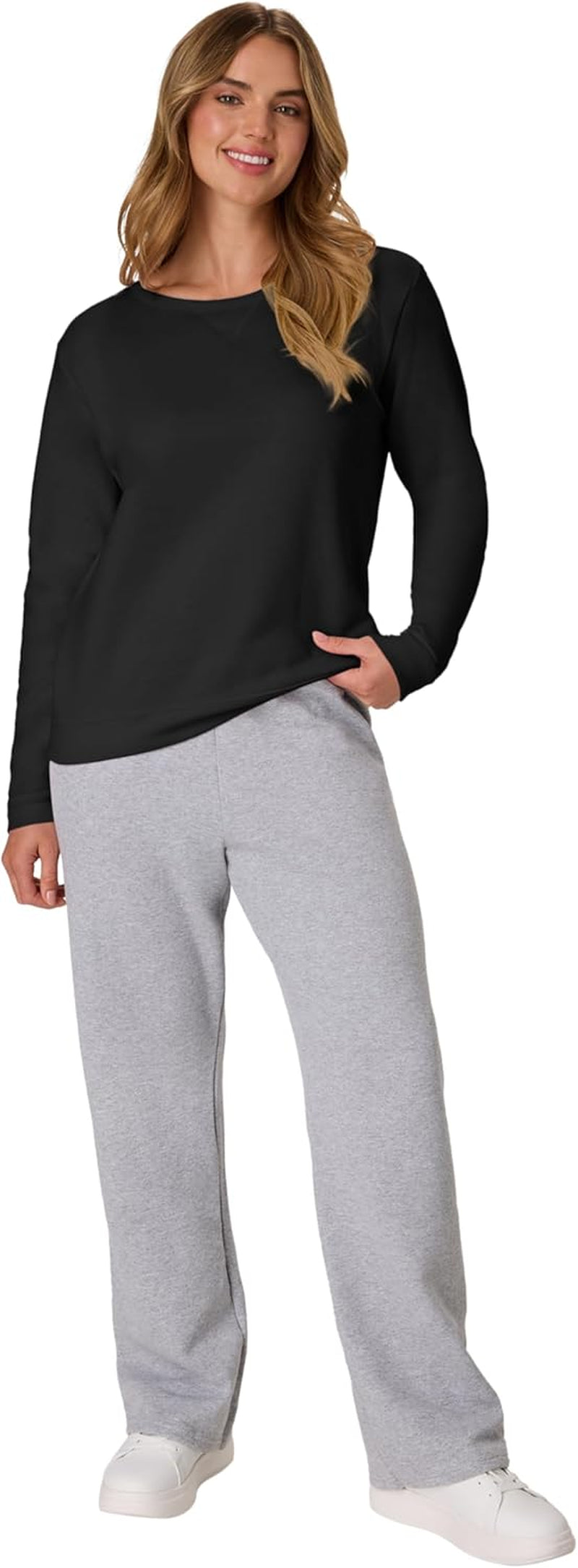 Cozy Women's Ecosmart Fleece Crewneck Sweatshirt with V-Notch - Perfect Pullover for Comfort and Style