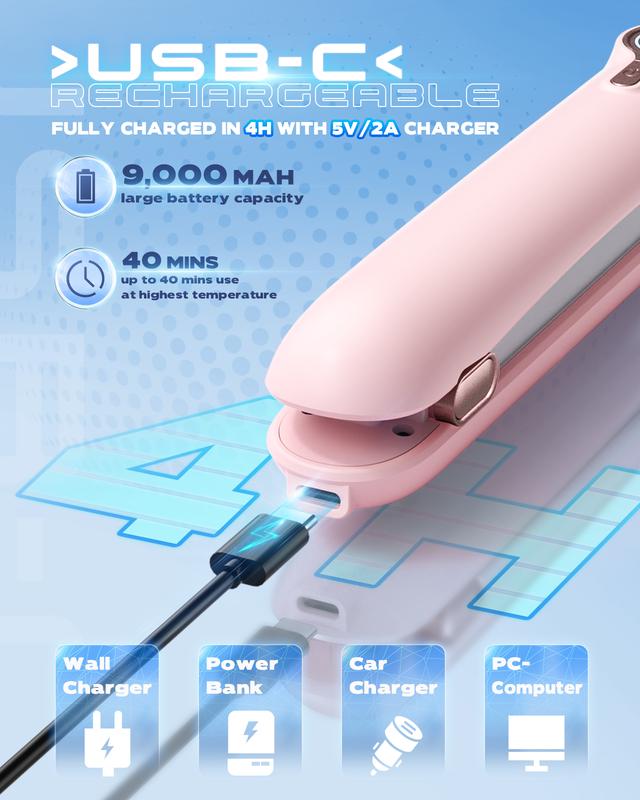 2-in-1 Cordless Hair Straightener and Curler - Portable USB Rechargeable with 40 Minutes Battery Life and 4 Hours Charging Time - 2024 Travel Essential