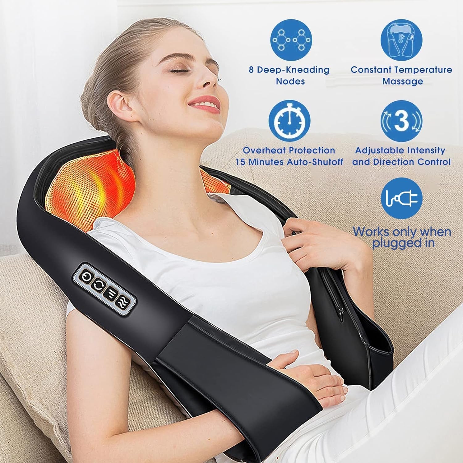 Shiatsu Back and Neck Massager with Heat - Deep Tissue Electric Massage Pillow for Ultimate Relaxation | Perfect Father's Day Gift from Daughter or Son (Not Cordless)