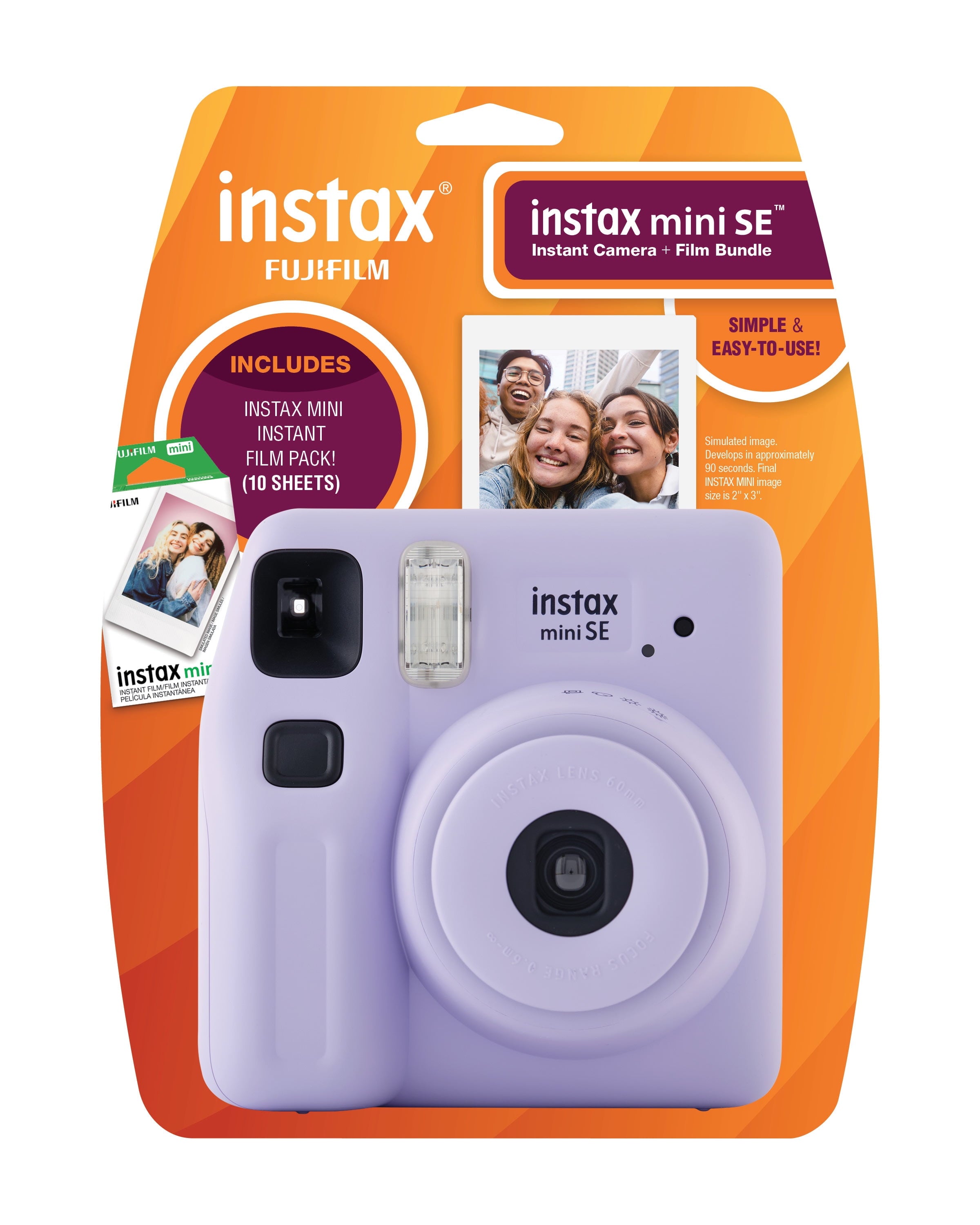 Capture Memories in Style: Instax Mini SE Instant Camera Bundle with 10 Bonus Mini Film - Lavender Edition!