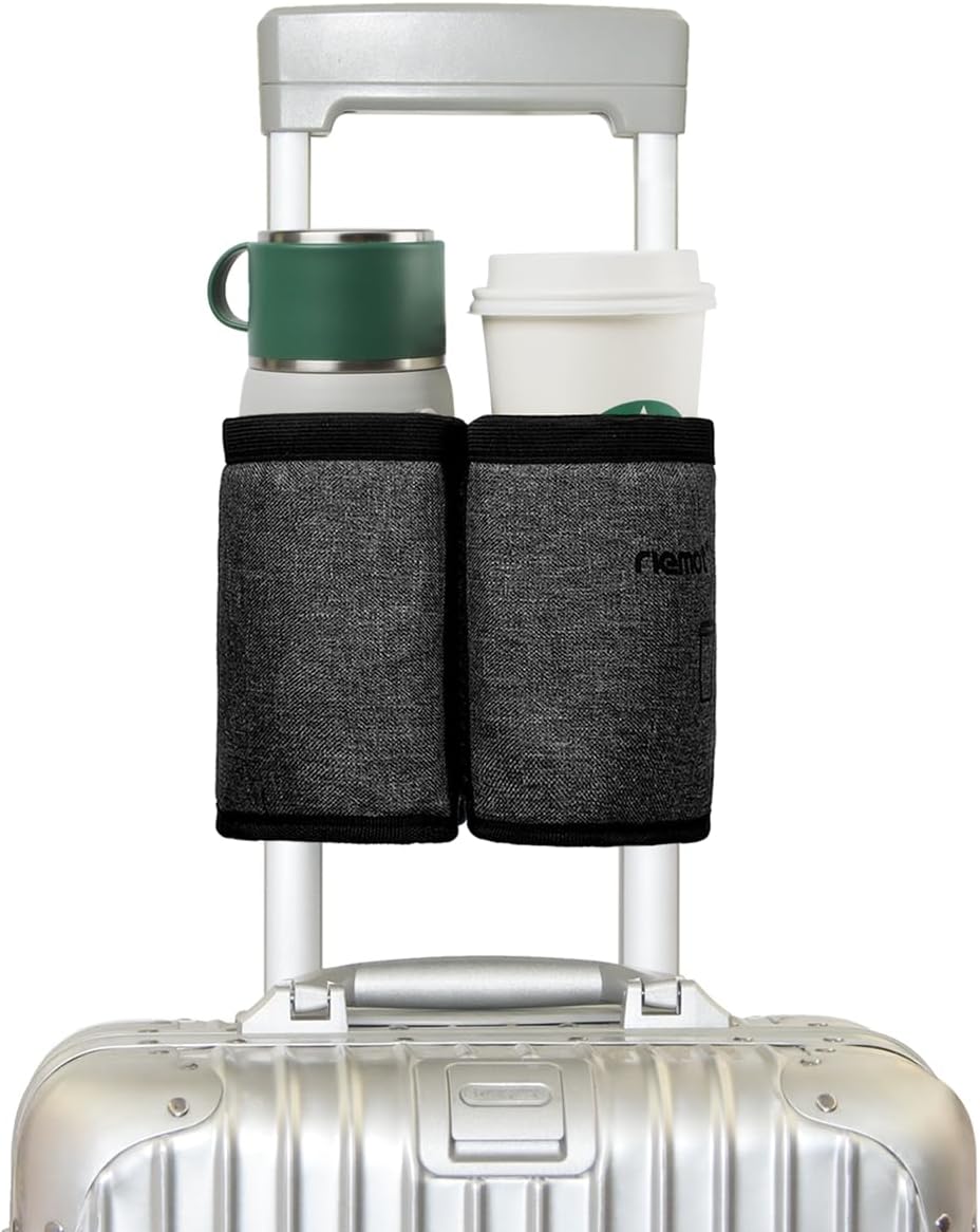 Travel Mug Holder for Suitcase - Hands-Free Coffee Carrier for Travelers - Perfect Gift for Flight Attendants - Grey