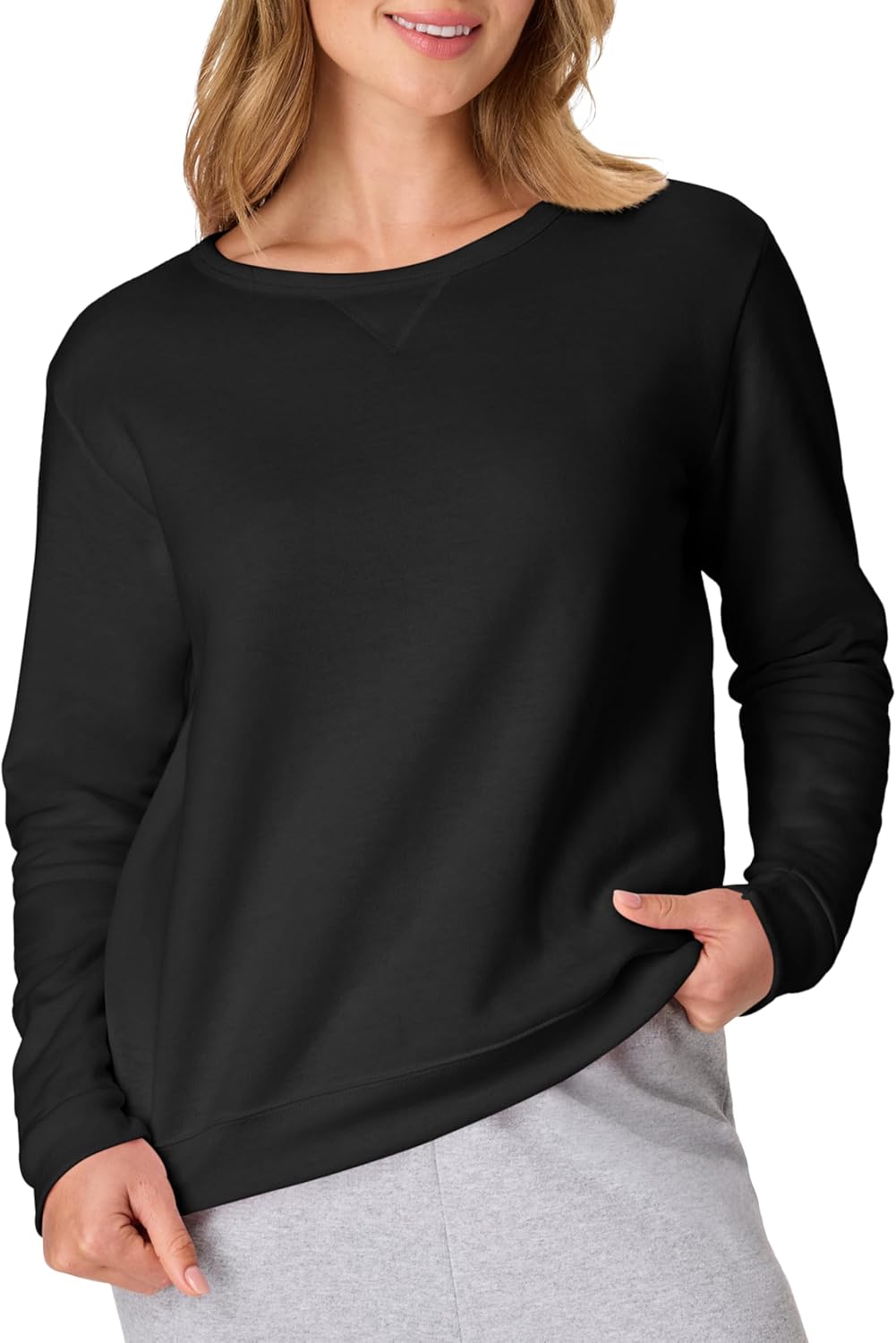 Cozy Women's Ecosmart Fleece Crewneck Sweatshirt with V-Notch - Perfect Pullover for Comfort and Style