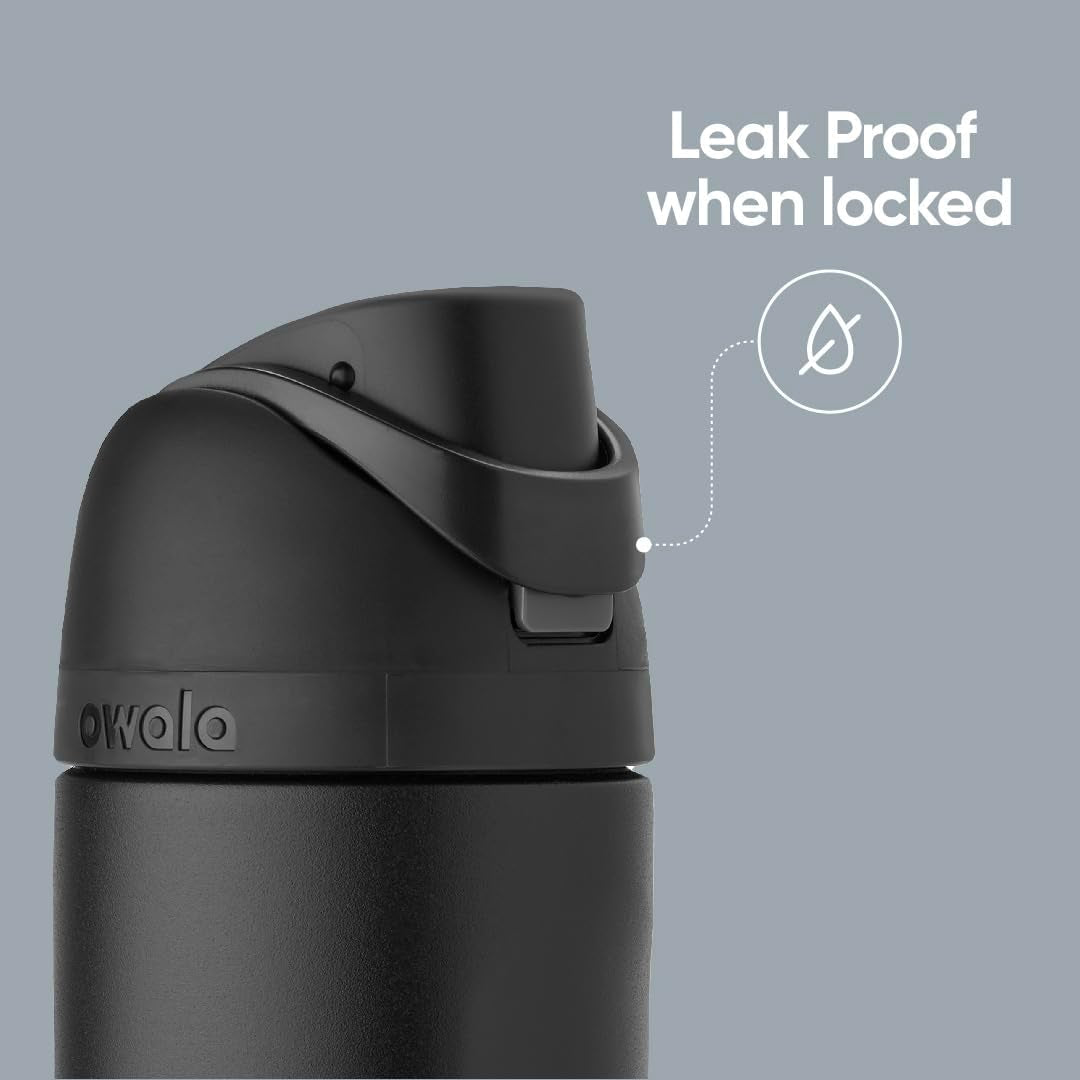 Freesip 24 Oz Insulated Stainless Steel Water Bottle with Straw - BPA-Free Travel Sports Bottle in Dark Color