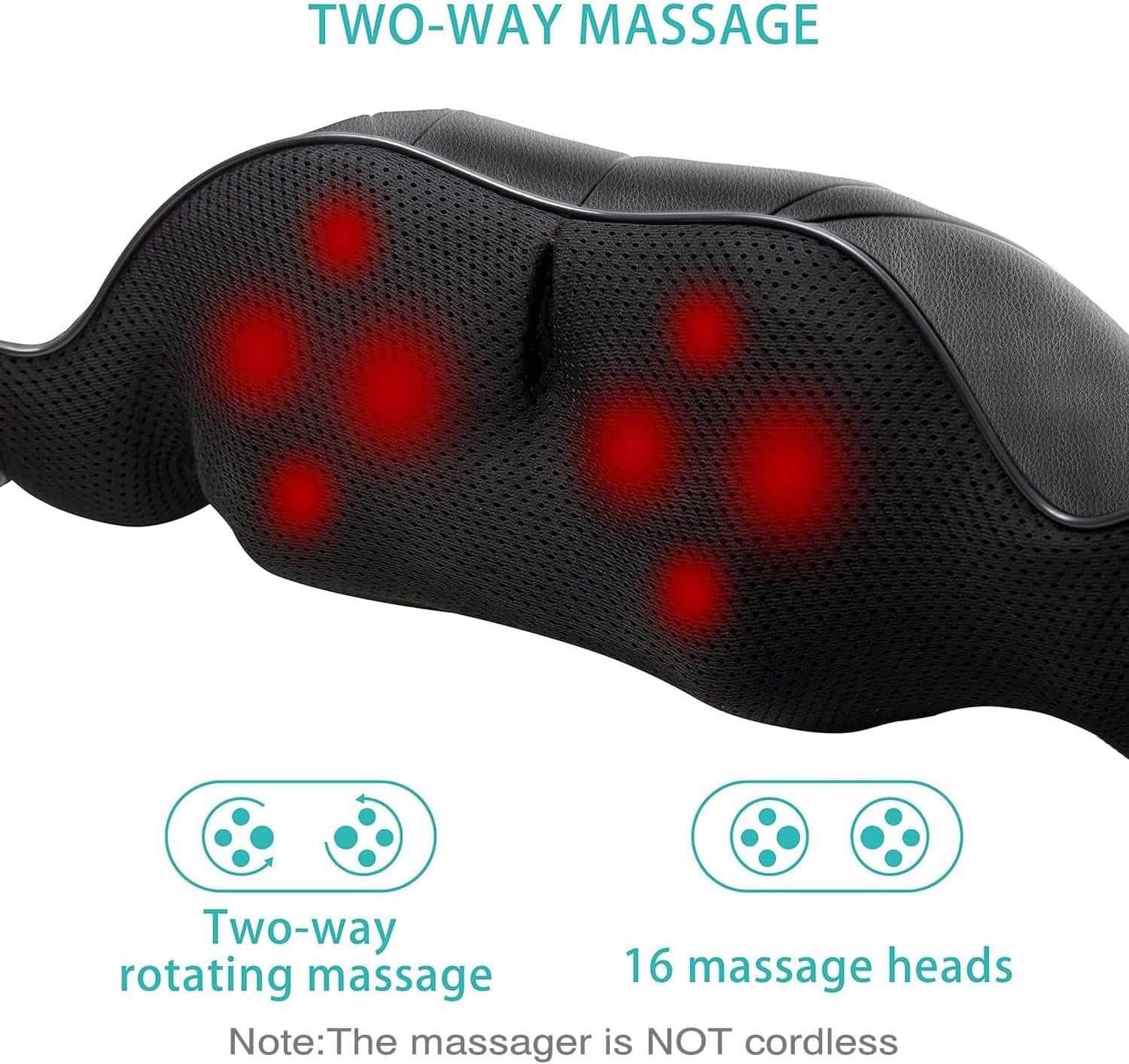 Shiatsu Back and Neck Massager with Heat - Deep Tissue Electric Massage Pillow for Ultimate Relaxation | Perfect Father's Day Gift from Daughter or Son (Not Cordless)