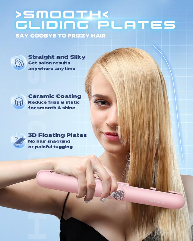 2-in-1 Cordless Hair Straightener and Curler - Portable USB Rechargeable with 40 Minutes Battery Life and 4 Hours Charging Time - 2024 Travel Essential