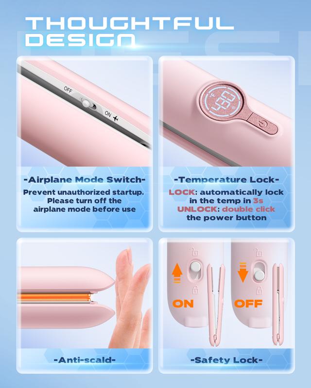 2-in-1 Cordless Hair Straightener and Curler - Portable USB Rechargeable with 40 Minutes Battery Life and 4 Hours Charging Time - 2024 Travel Essential