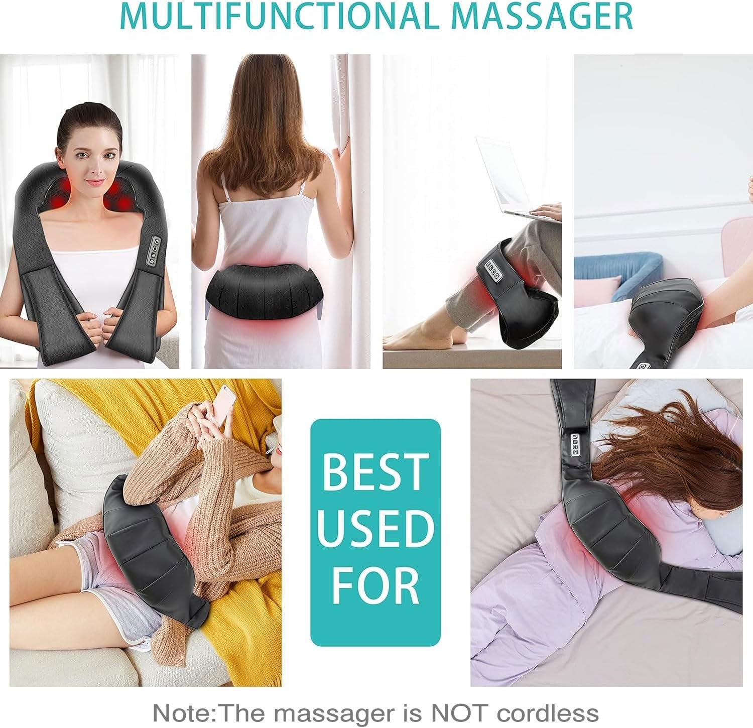 Shiatsu Back and Neck Massager with Heat - Deep Tissue Electric Massage Pillow for Ultimate Relaxation | Perfect Father's Day Gift from Daughter or Son (Not Cordless)