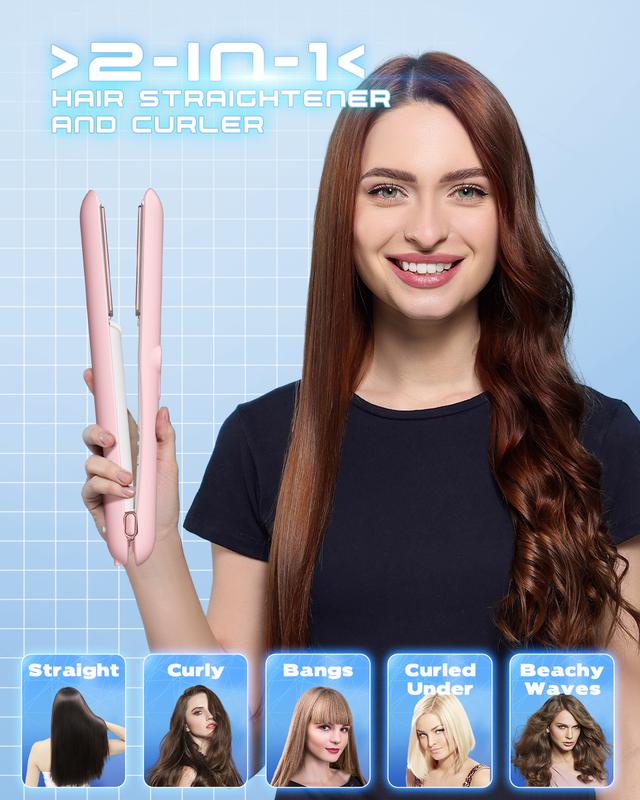 2-in-1 Cordless Hair Straightener and Curler - Portable USB Rechargeable with 40 Minutes Battery Life and 4 Hours Charging Time - 2024 Travel Essential