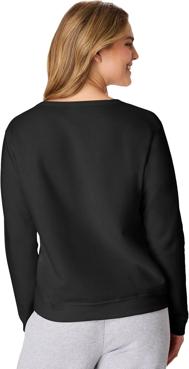 Cozy Women's Ecosmart Fleece Crewneck Sweatshirt with V-Notch - Perfect Pullover for Comfort and Style