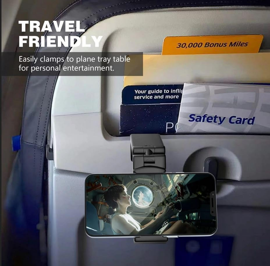 Ultimate Universal Airplane Phone Holder - Hands-Free Viewing with 360° Rotation - Essential Travel Accessory for Flying