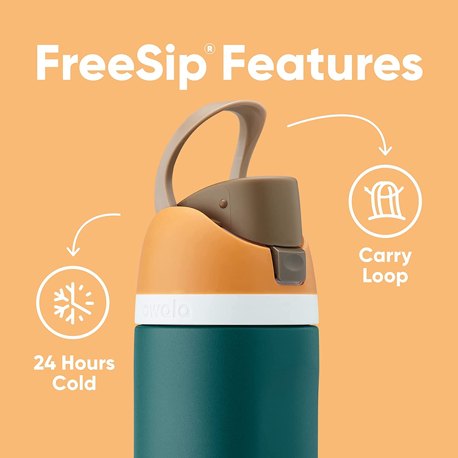 Freesip 24 Oz Insulated Stainless Steel Water Bottle with Straw - BPA-Free Travel Sports Bottle in Dark Color