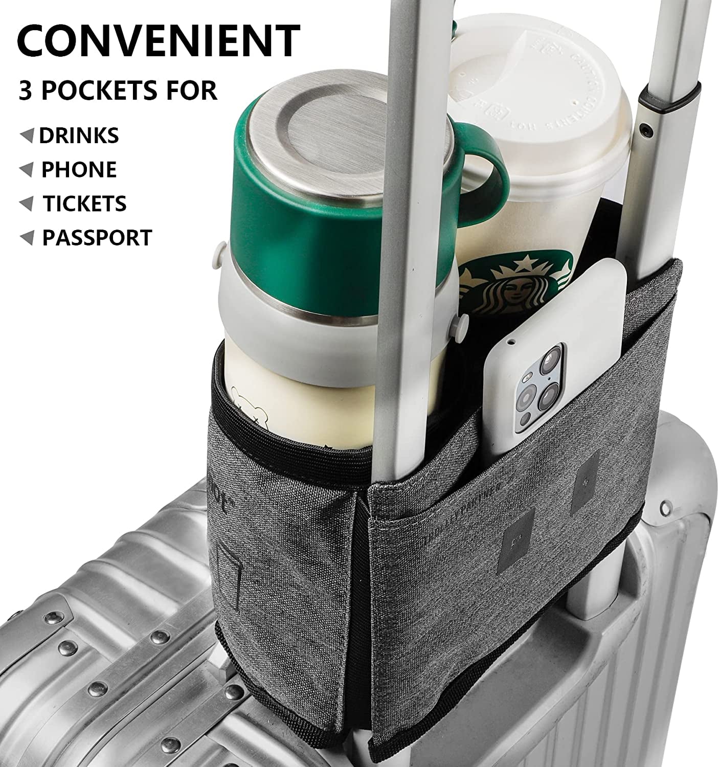 Travel Mug Holder for Suitcase - Hands-Free Coffee Carrier for Travelers - Perfect Gift for Flight Attendants - Grey